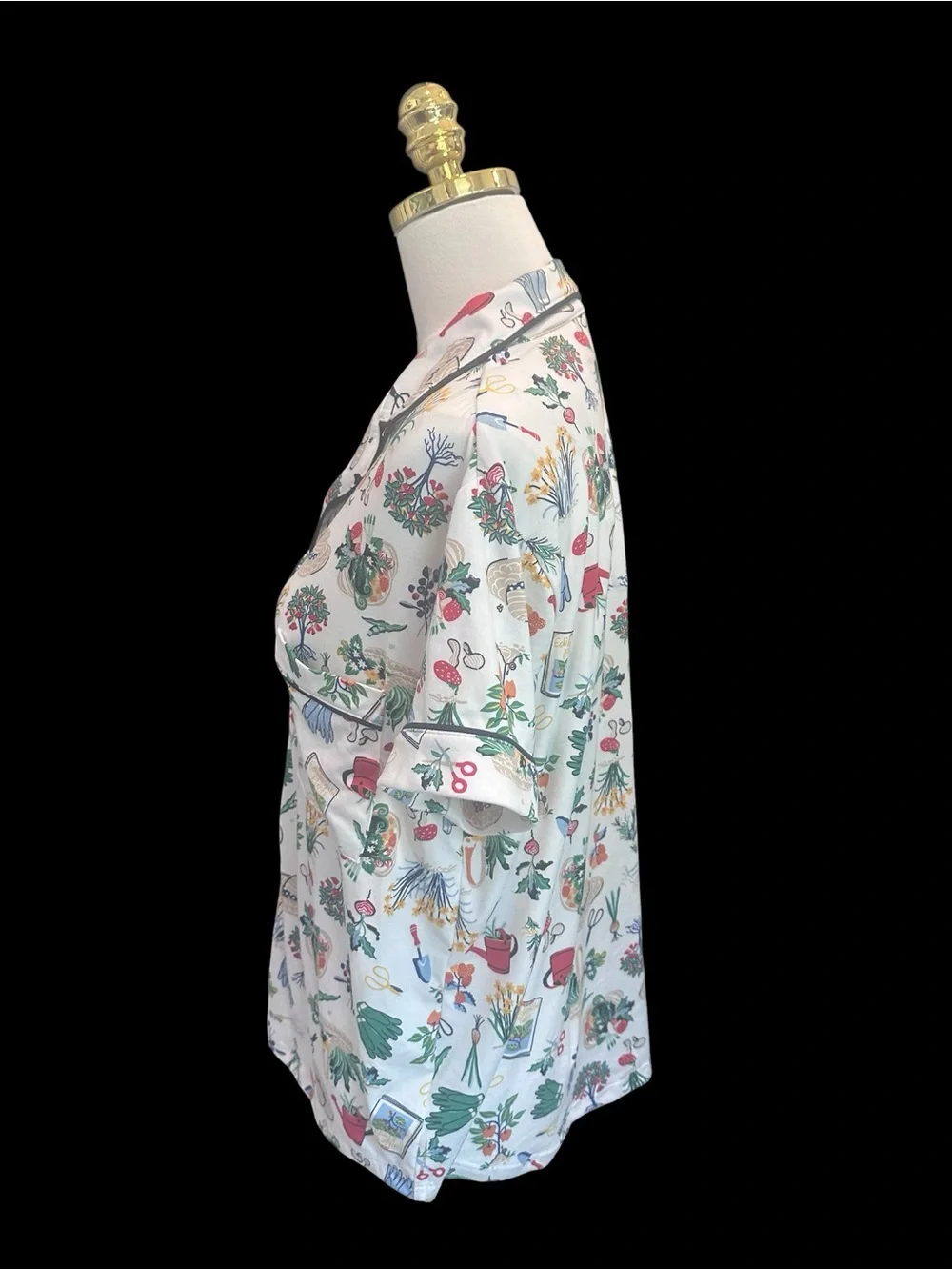 Kate Spade In the Garden Pajama Top Sz M Garden Print Button Front Short Sleeve